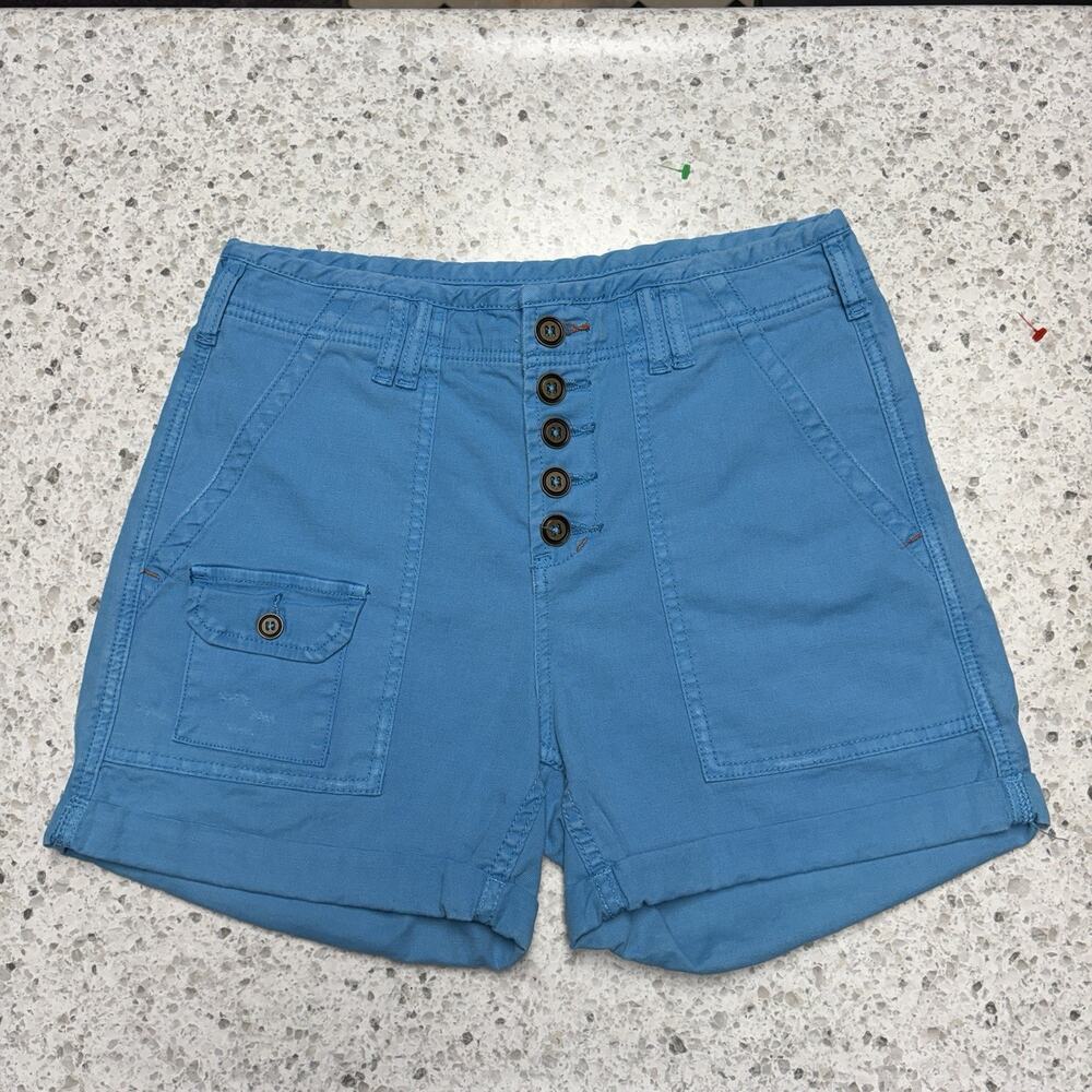 Anthropologie Wanderer Utility Granola Cargo Shorts Size 28 Blue Button Fly